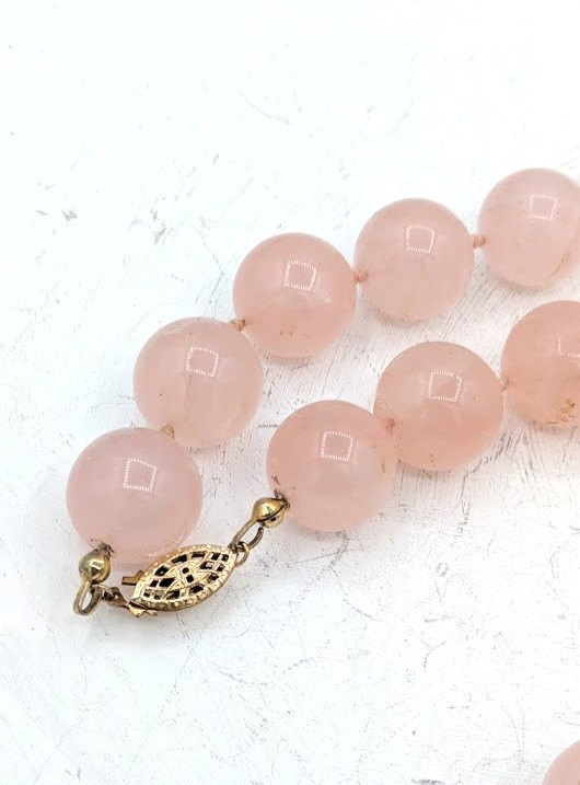 Rose Quartz Beaded Necklace Knotted Gemstone 16 Inch