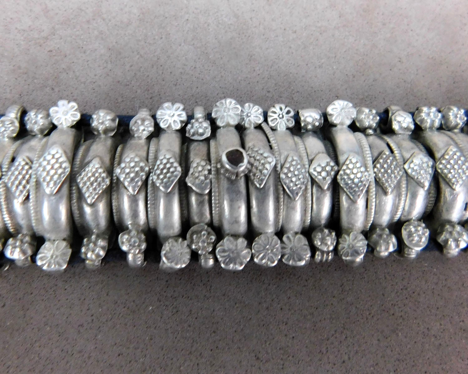 Vintage Handmade Segmented Silver Tone Metal Bracelet Small Stone Clean Used