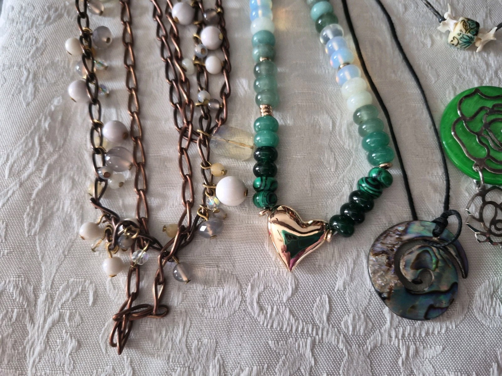 Vintage Crystal Glass Stone Bead Jewelry Lot Abalone Millefiori Necklace Earring