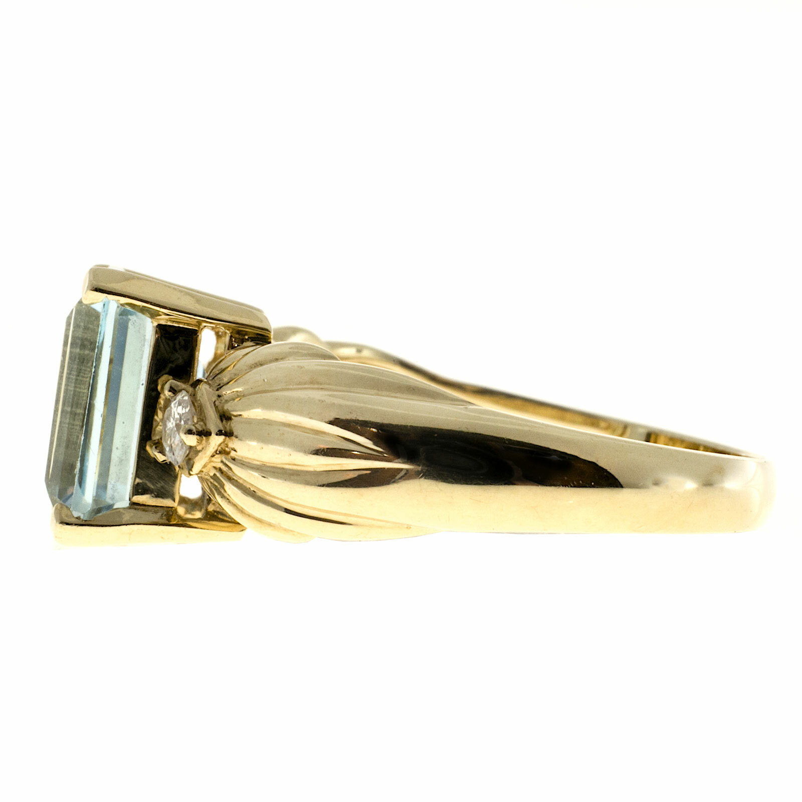 Vintage 3.50ct Light Blue Emerald Cut Topaz & Round Diamond 14k Yellow Gold Ring