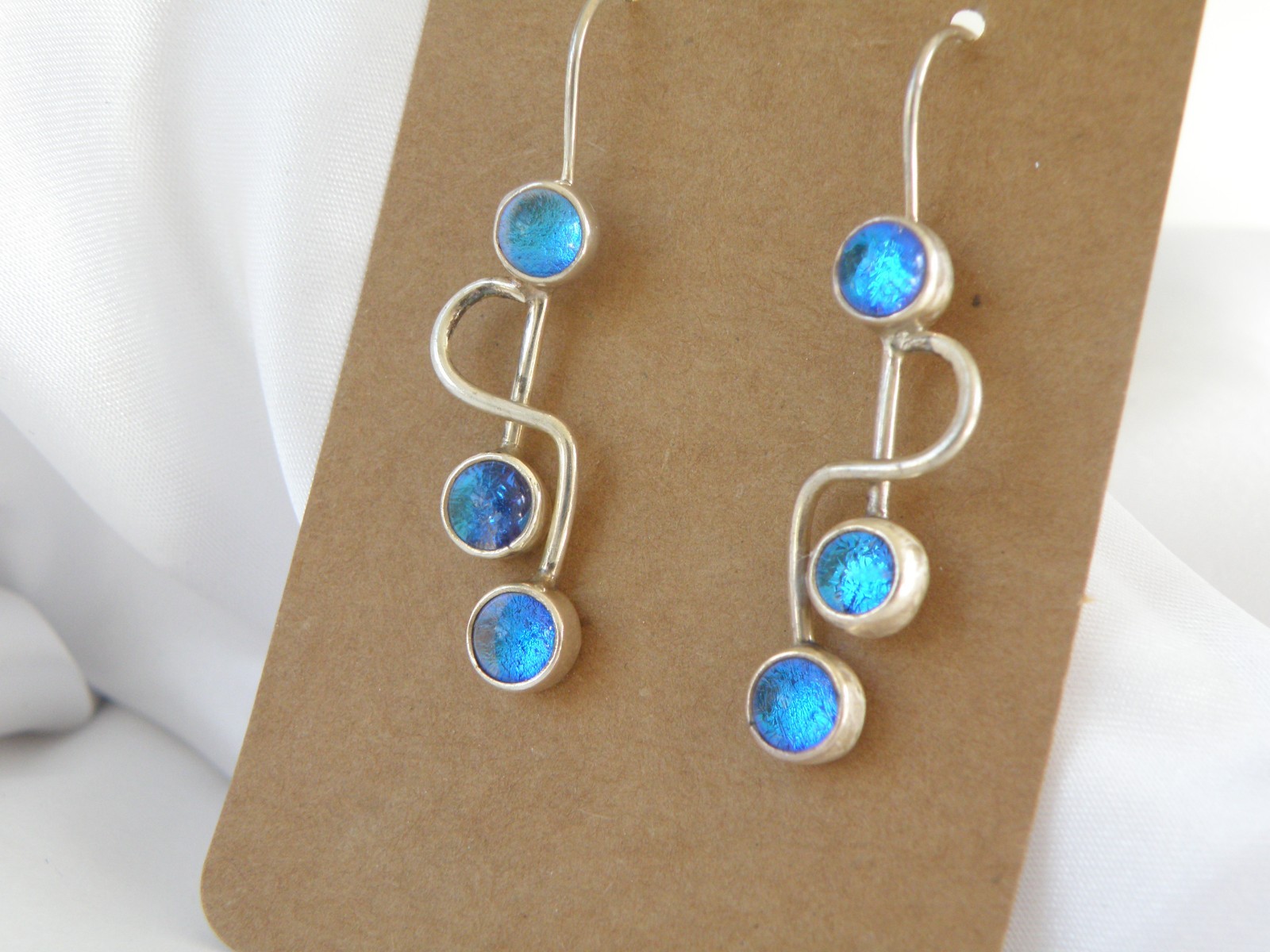 Artisan Sterling Silver 925 Blue Mirano Glass Dangle Earrings