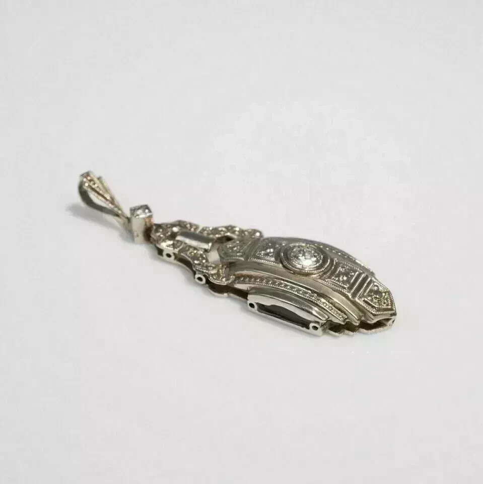 Art Deco Vintage Style Lab Created Diamond 14K White Gold FN Engagement Pendant