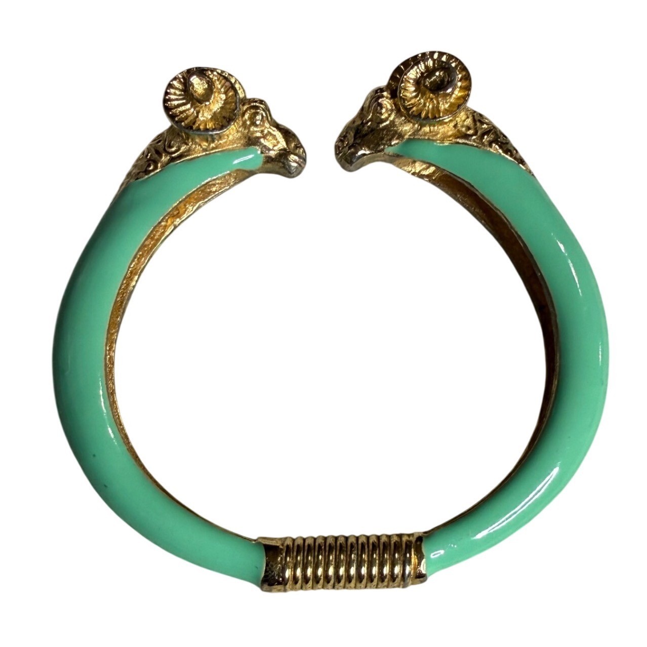 Vintage Donald Stannard Enamel Double Ram Head Hinge Bangle Bracelet