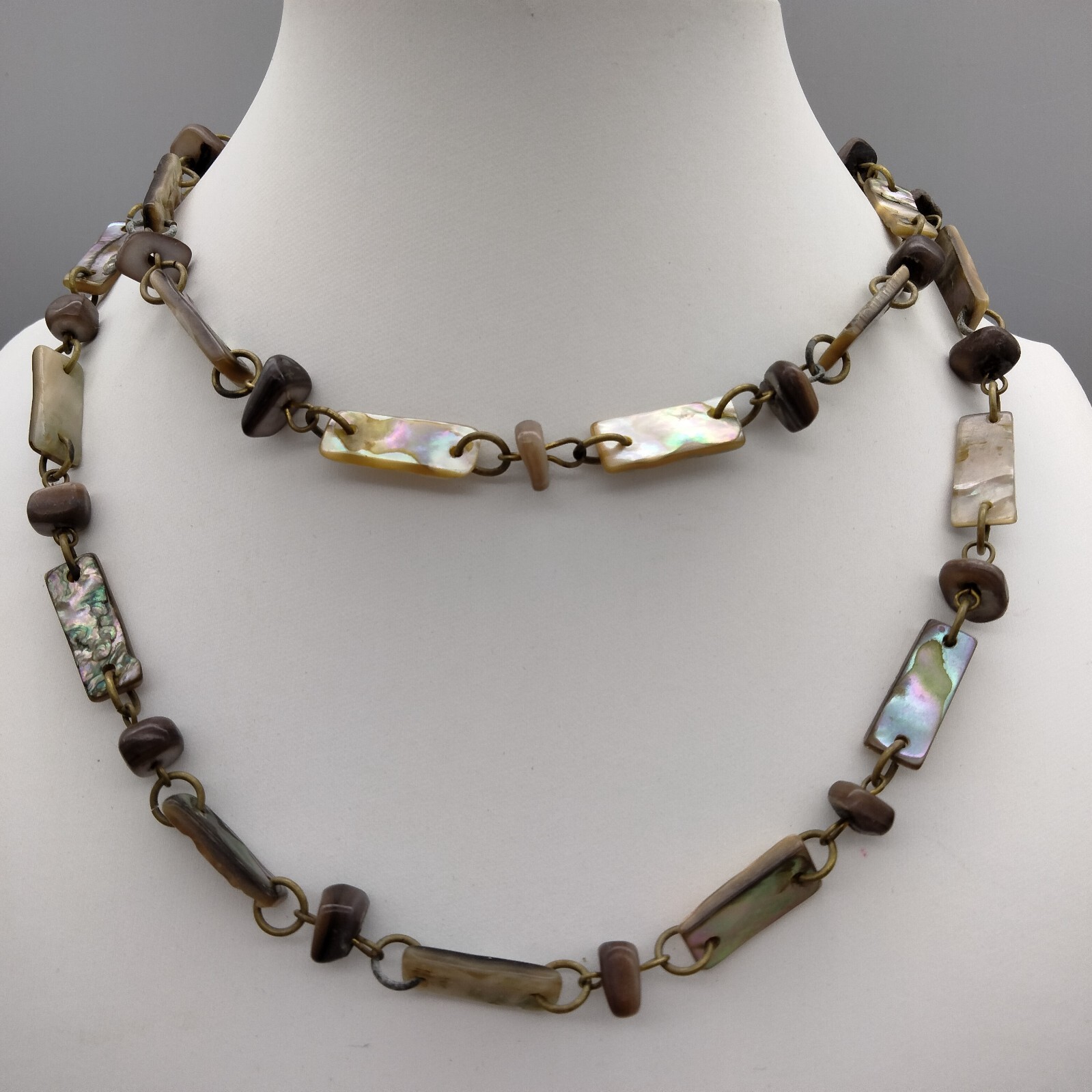 Art Deco Paua Shell Polished Bead Necklace 30″ MermaidCore Antique c 1920’s