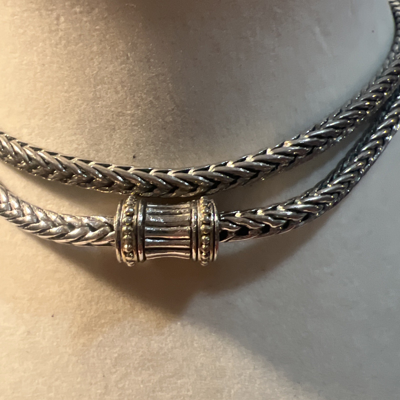 Vintage Silver Tone Thick Foxtail Chain Magnetic Clasp Necklace 23.5”