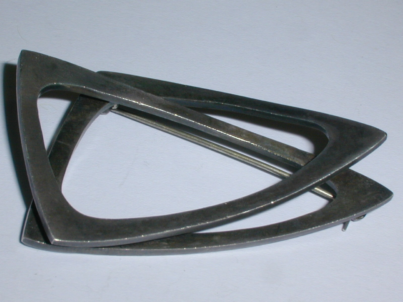 POUL WARMIND DENMARK STERLING SILVER LARGE MODERNIST DOUBLE TRIANGLE BROOCH #21!