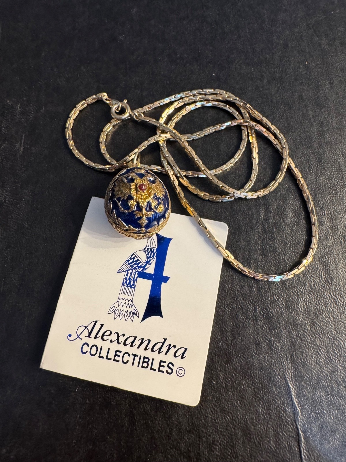 Carl Faberge Gold Egg Pendant Necklace by Alexandra Collectibles