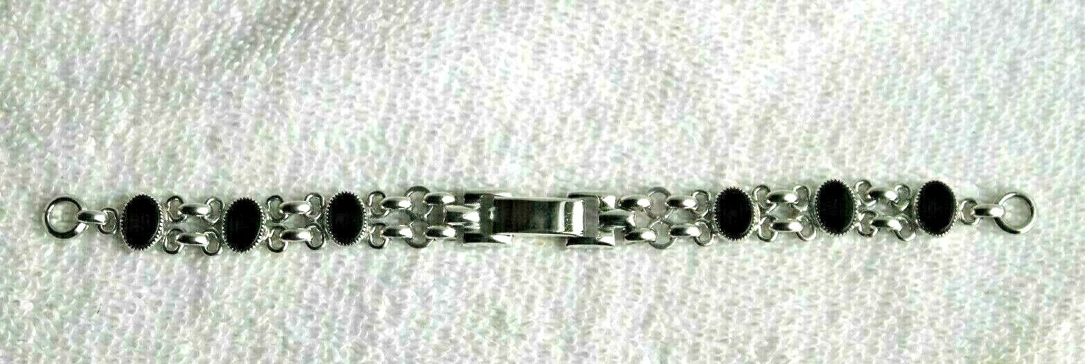 Hadley Black Onyx Scarab Band 1/20-12K Bracelet Watch Band White Gold Filled