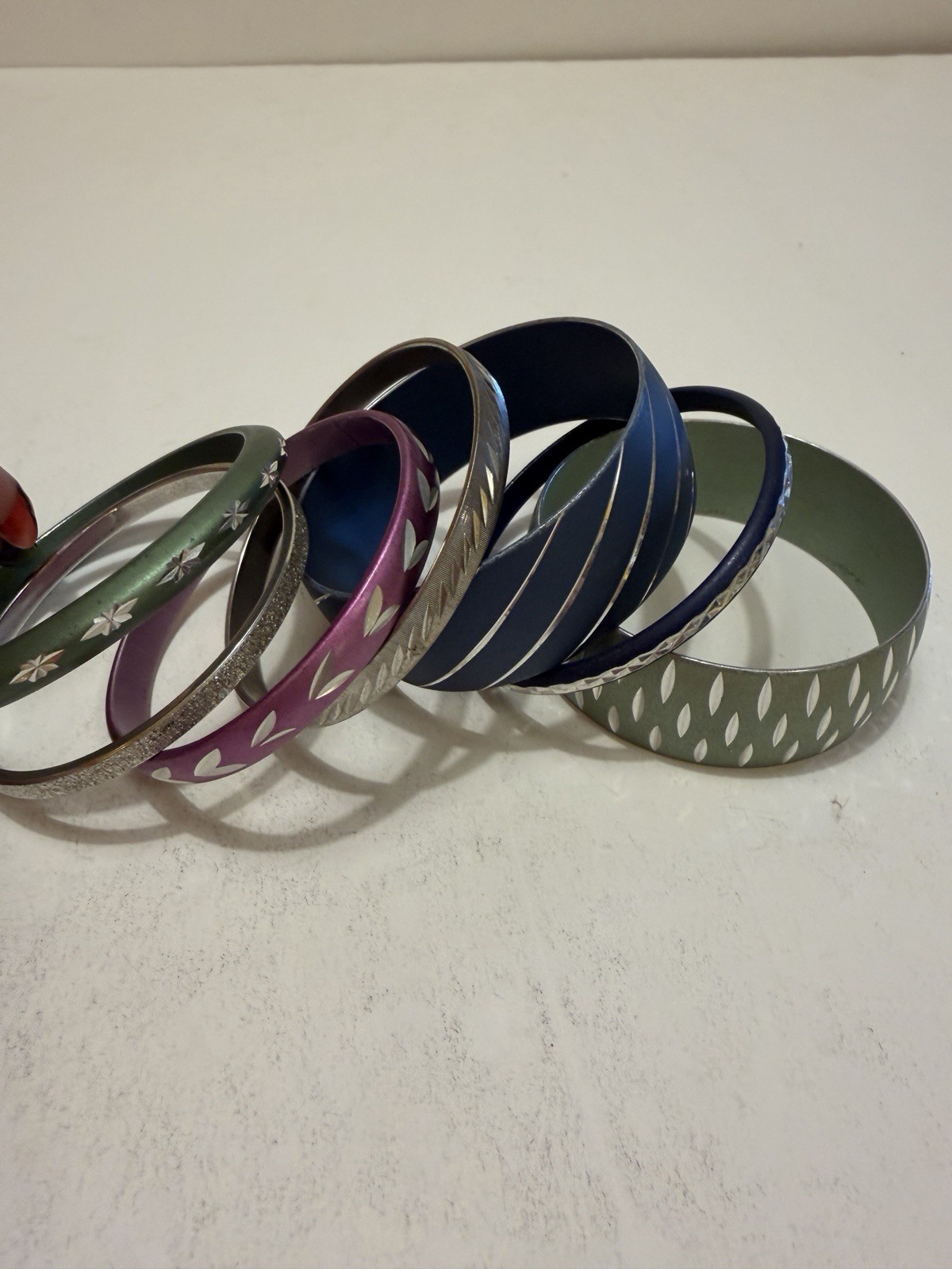 7 Vintage Etched Carved Aluminum Lightweight Bracelets Lot Bangle Cuff Matte