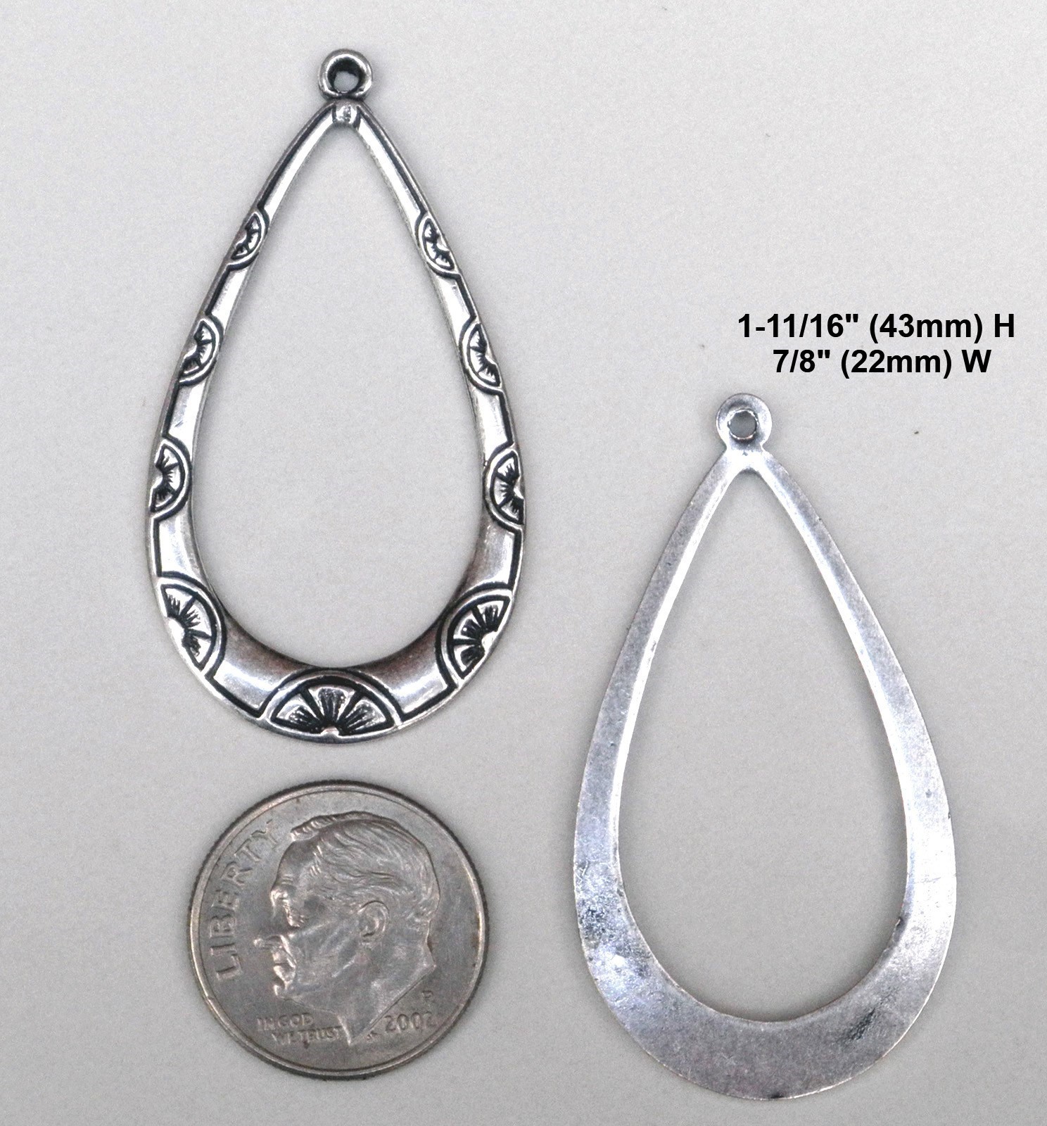 #0491 ANTIQUED .925 STERLING SILVER PLATED CELTIC TEARDROP W/TOP RING – 1 Pair