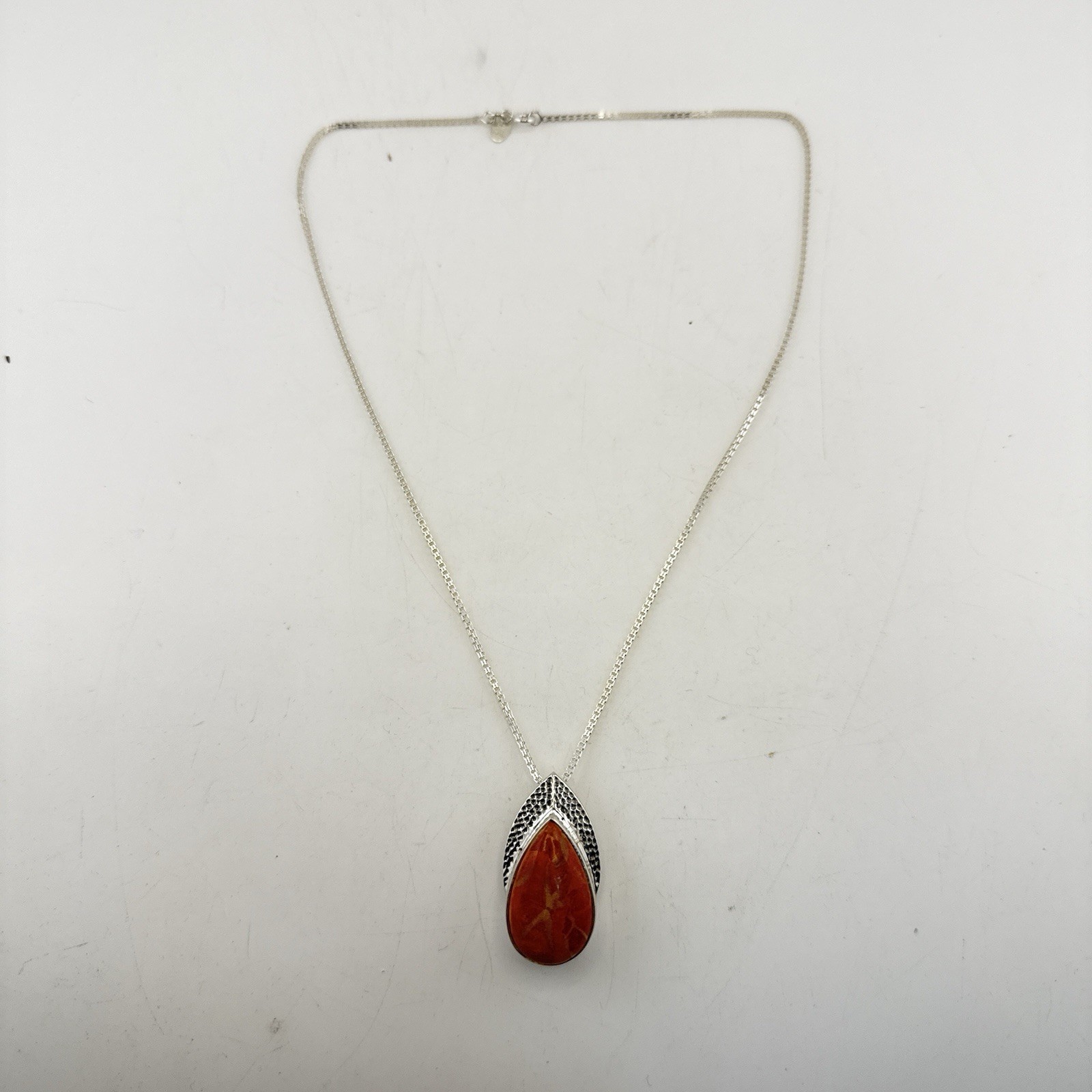 Nicky Butler Necklace Pendant Sterling Silver Orange Teardrop Pear Chain 925