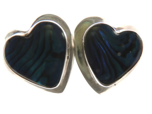 P PANTEAH VINTAGE HEART PAUA SHELL 0.925 STERLING SILVER 3/4″ POST EARRINGS