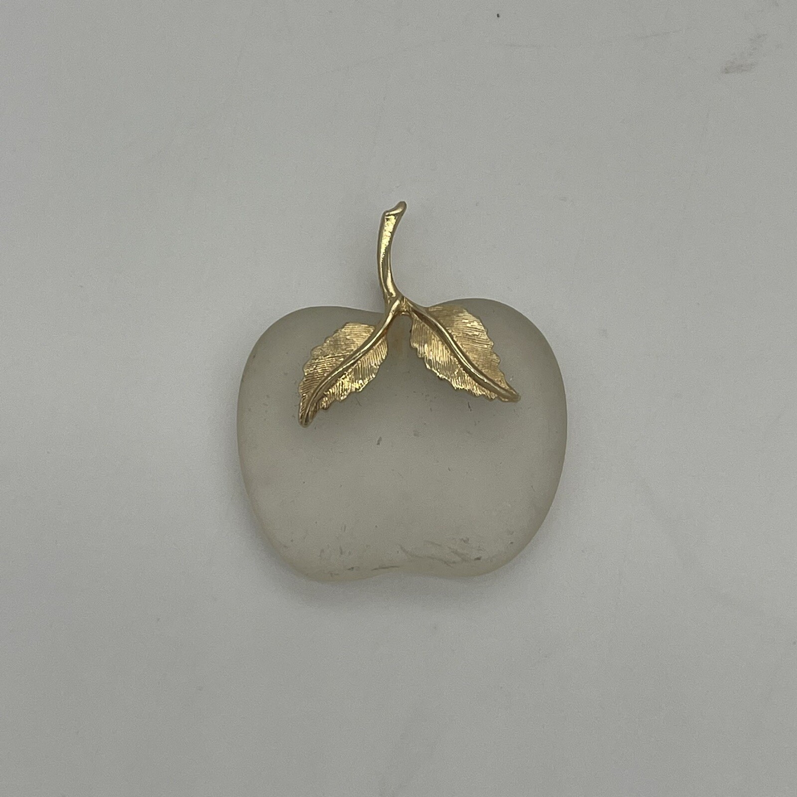 Vintage Avon Frosted Glass Gold Tone Apple Necklace Pendant Only Teacher Gift