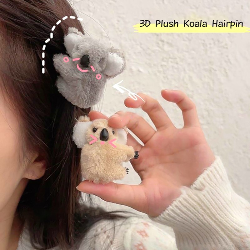 Cartoon 3D Plush Koala Hairpin Photo props Hair Clip Bag Accessories Daily Decp9