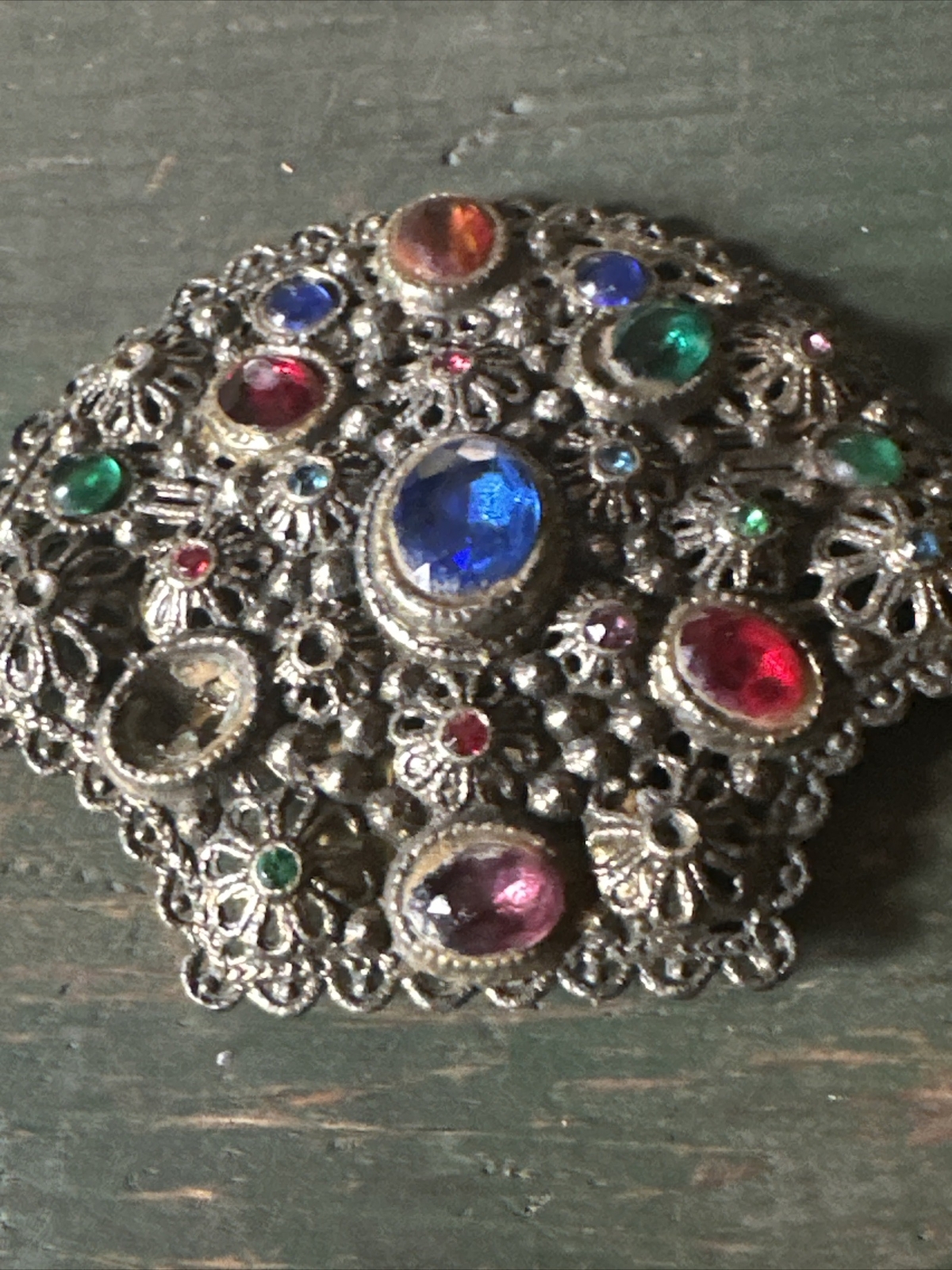Fur CLIP Coat Dress New England Glass Works Multi-Color Stones Fan Missing Stone