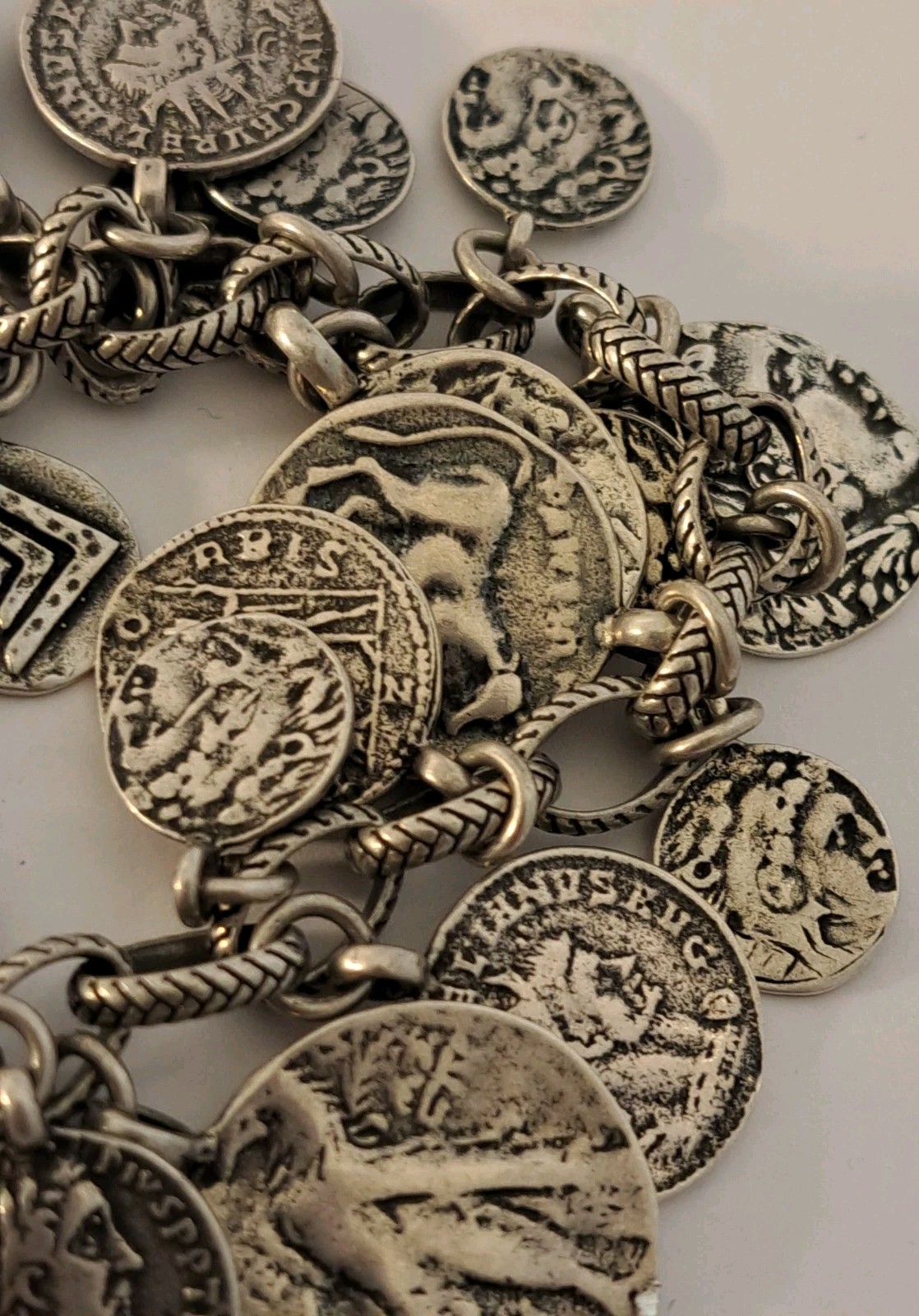 Silpada Sterling Silver Roman Coin Cha Cha Charm Bracelet 8″ Adjustable 66 grams