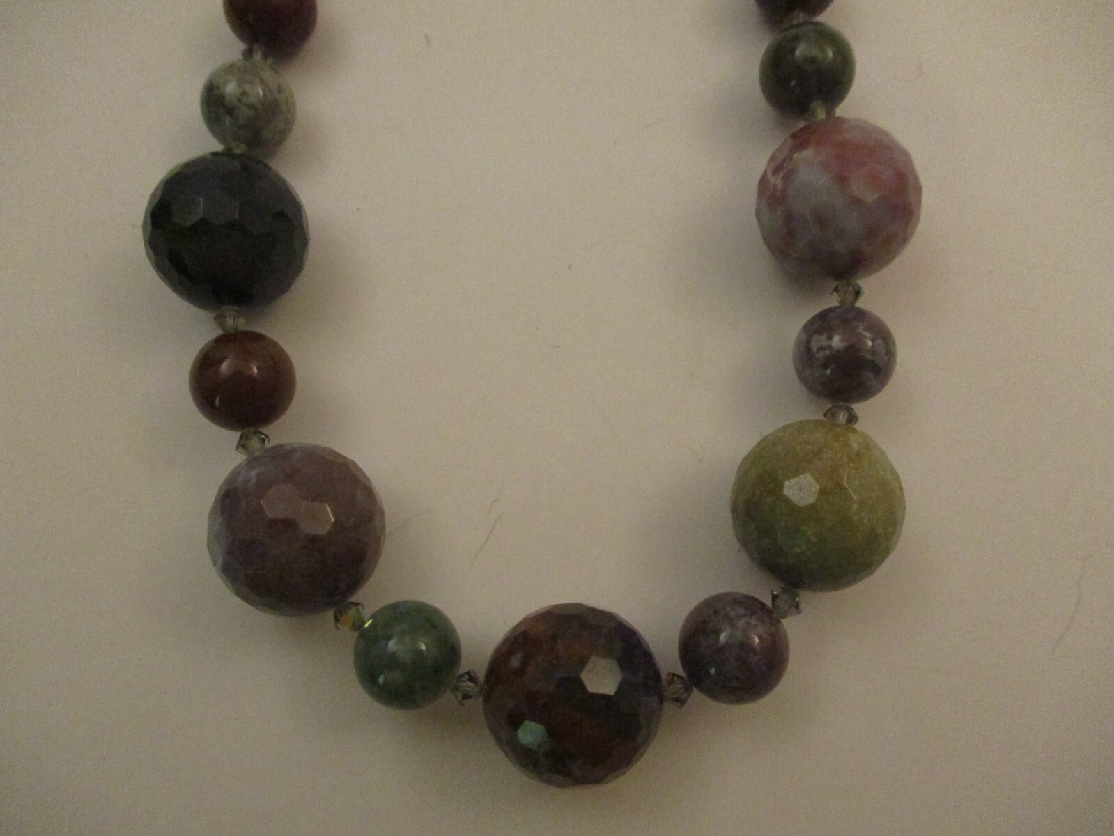 Vintage Large Polished Stone Bead Necklace Graduated Faceted Sterling Clasp