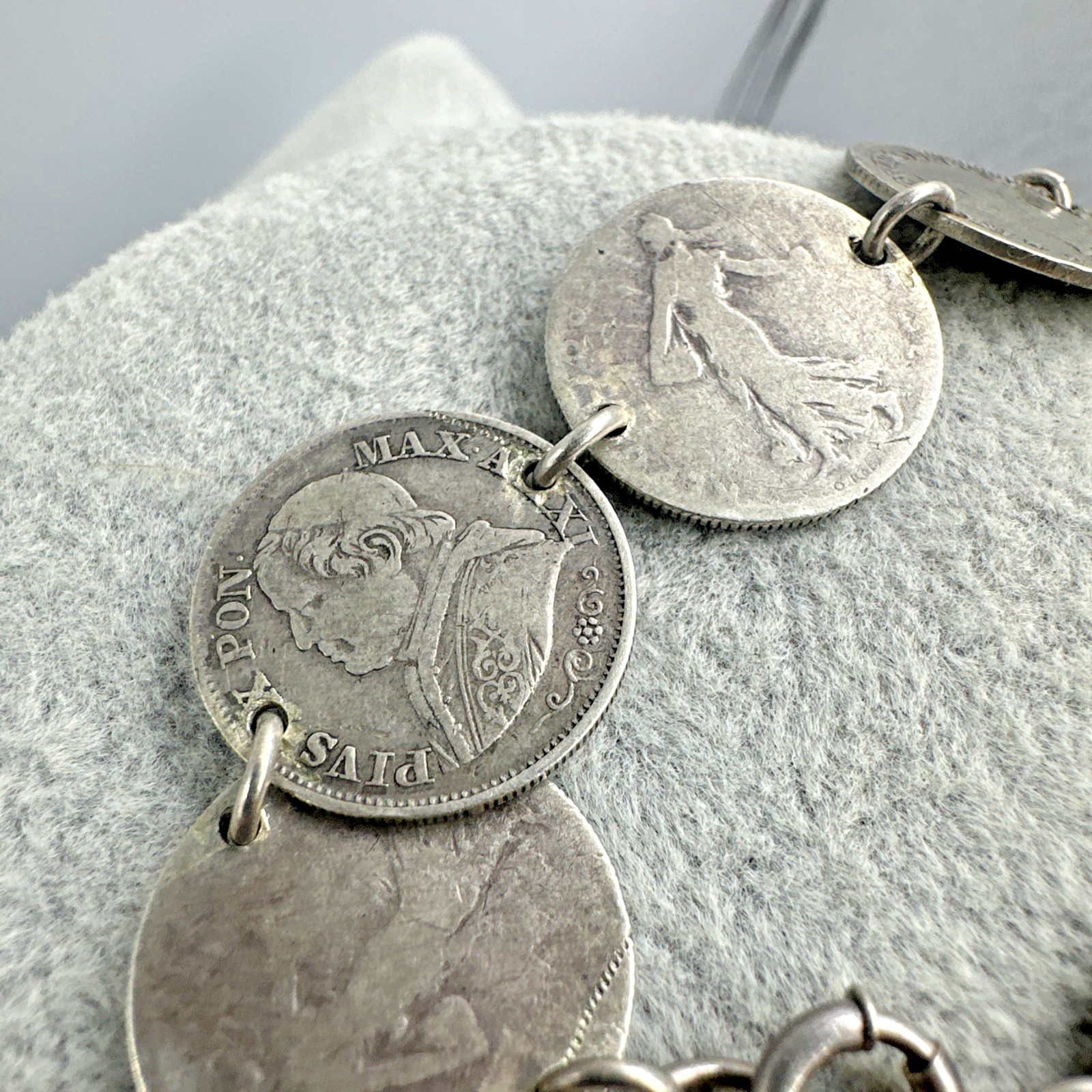 Antique Multinational Coin Link Silver Bracelet Years 1853 – 1903 19g Sz 6.25