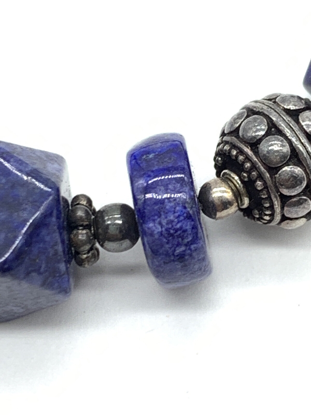 Vintage Denim Lapis Sterling Bracelet Bead Geometric S Hook Clasp 925 Artisan A2