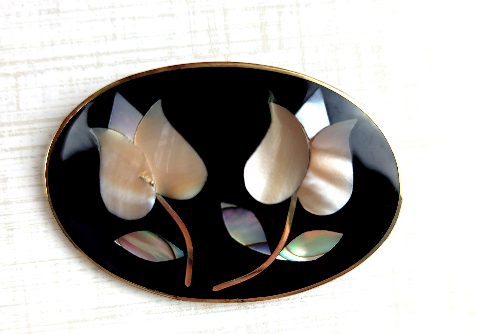 Vintage Alpaca Mexico Abalone Floral Brooch