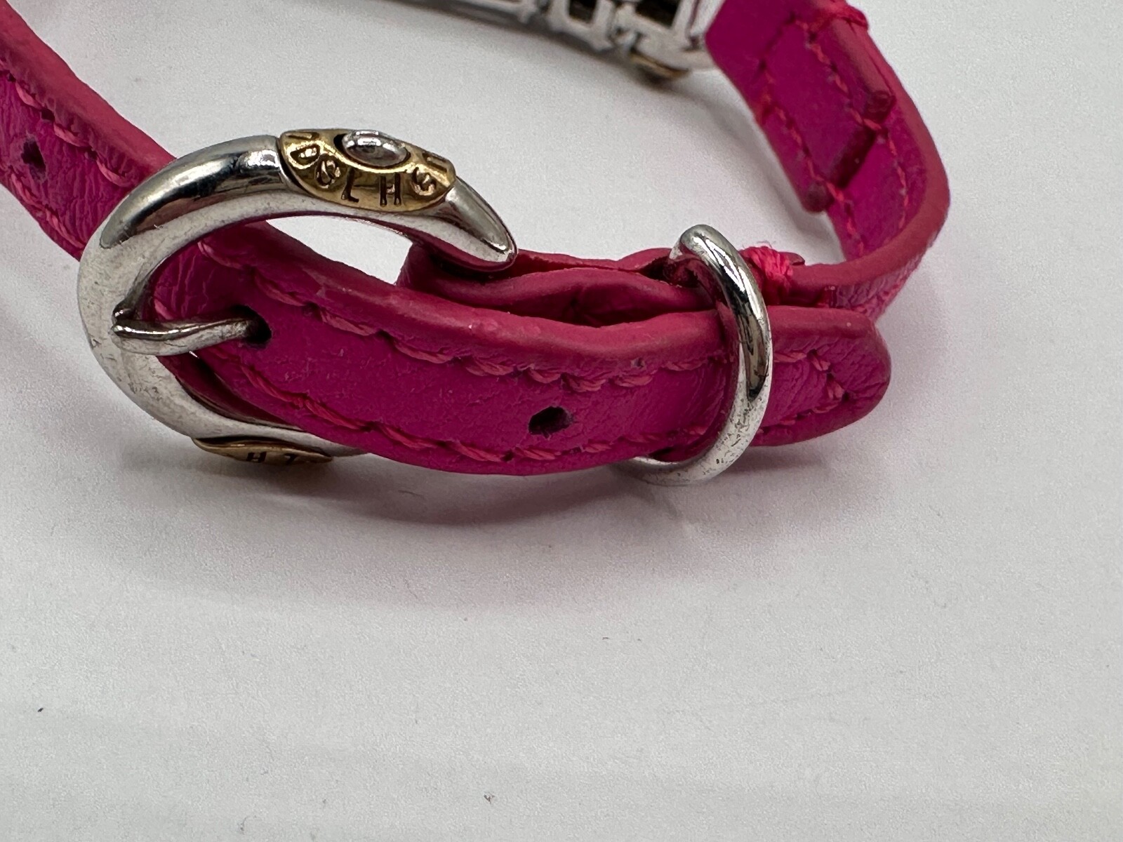 GOLD SILVER PLATED CRYSTAL FUCHSIA PINK SKIN HENRI BENDEL SIGNED BUCKLE BRACELET