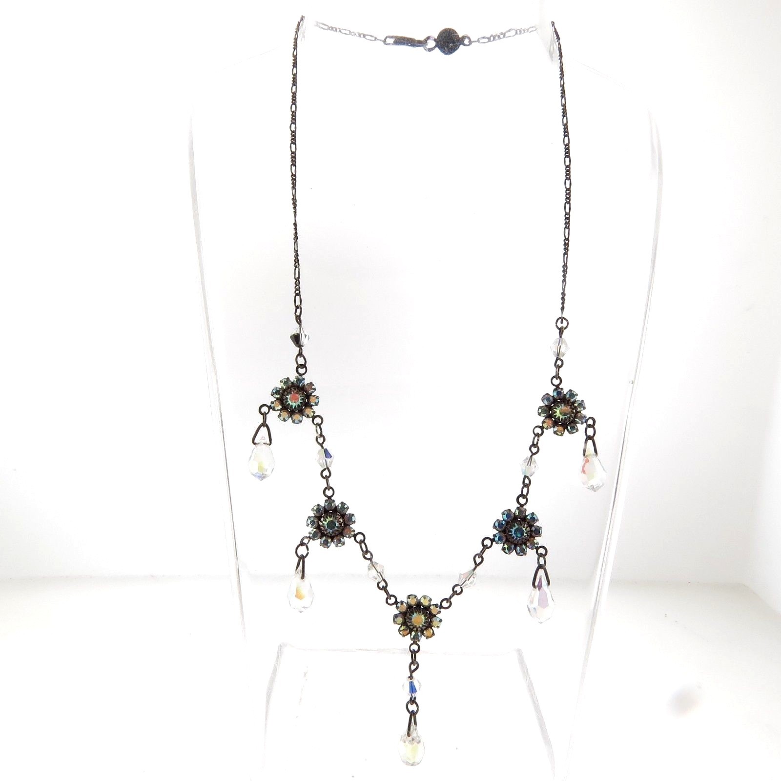Austrian Crystal Signed Necklace Victorian Style 16.5 In