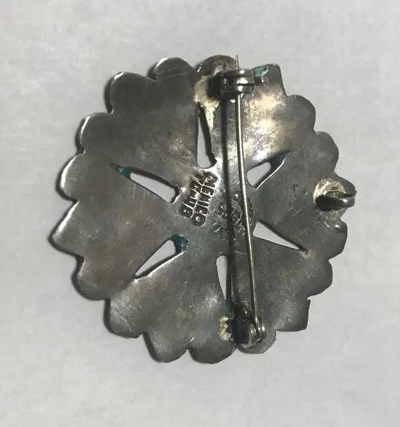 Vintage .925 Sterling Inlay Flower Brooch Pendant TC Mexico Native American
