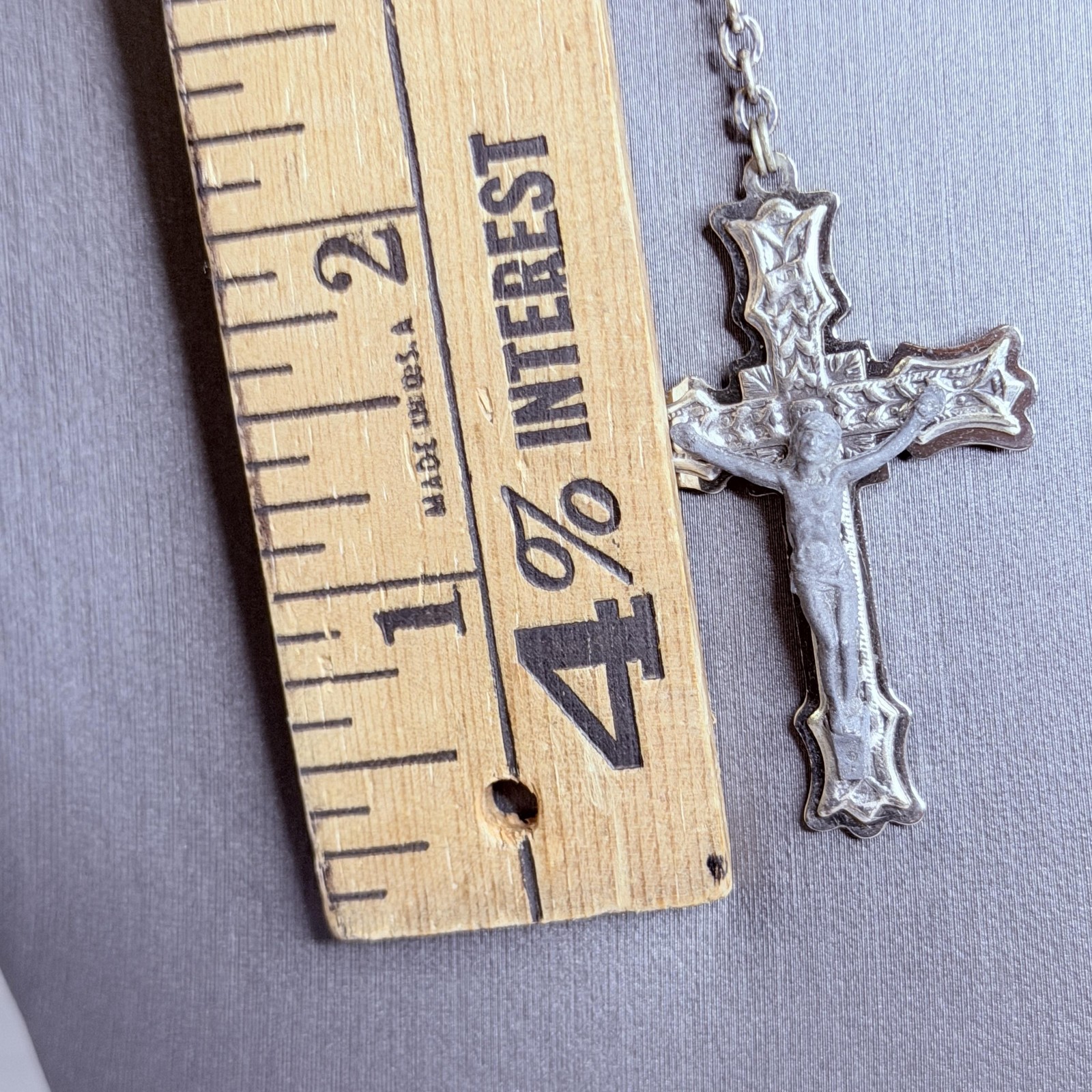 Vintage Clear Crystal Beaded Rosary Necklace Y Drop Cross Roma Italy 21in