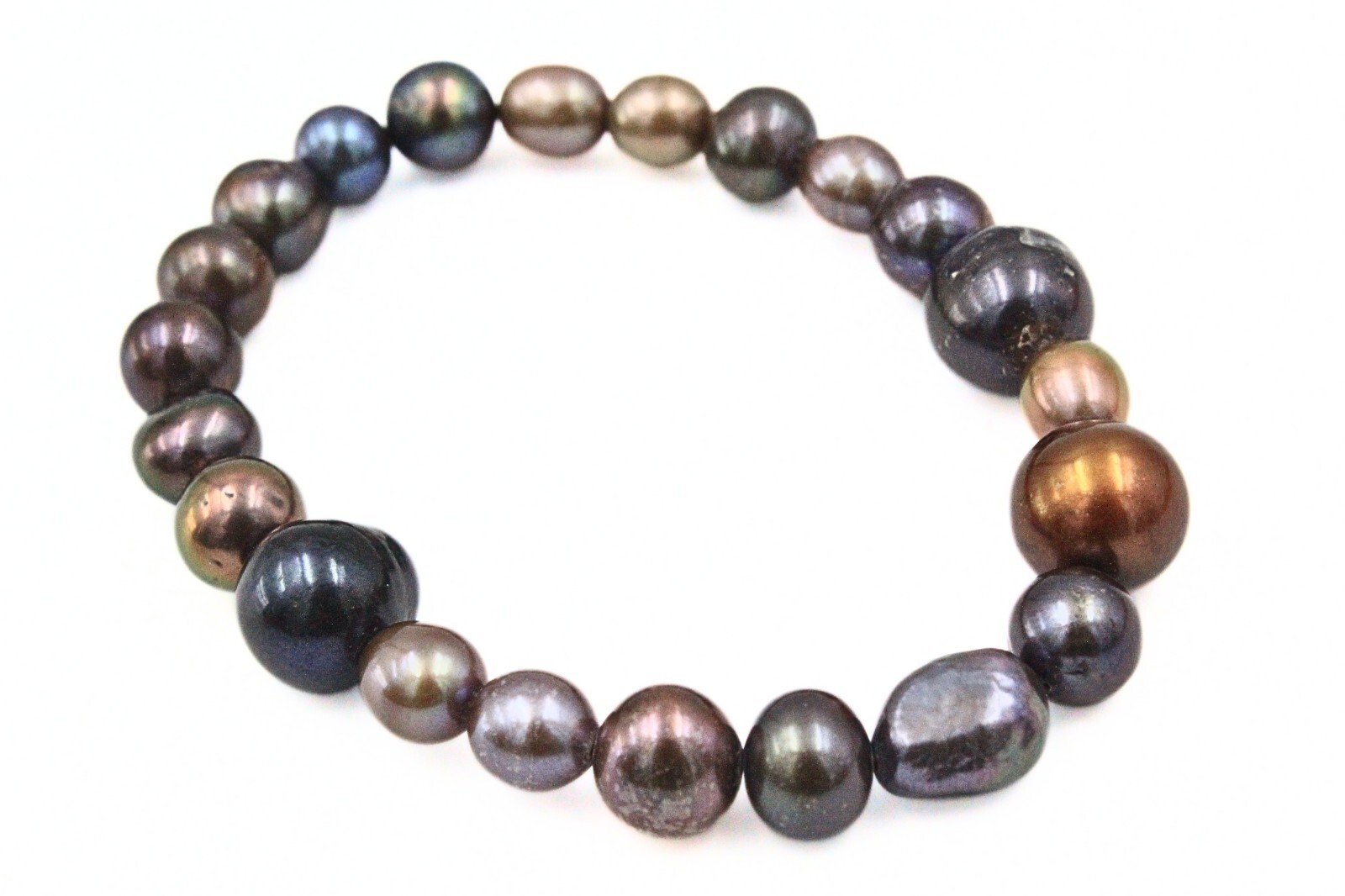 Amazing Black Gray Brown Iridescent Keshi Freshwater Pearl HSN Stretch Bracelet