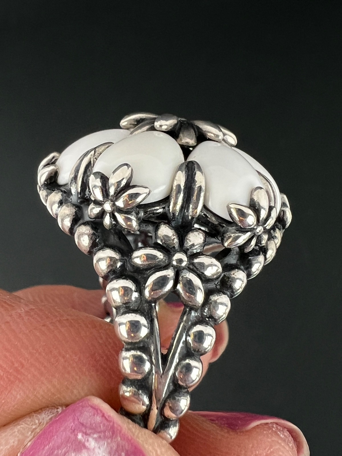 Carolyn Pollack Relios White Howlite Flower Sterling Silver Ring Size 8