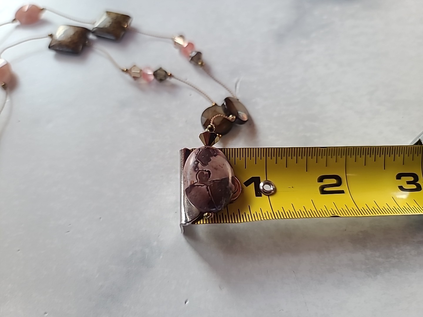 925 Sterling Rhodochrosite, Jasper & Bronzite Beaded Station Pendant Necklace