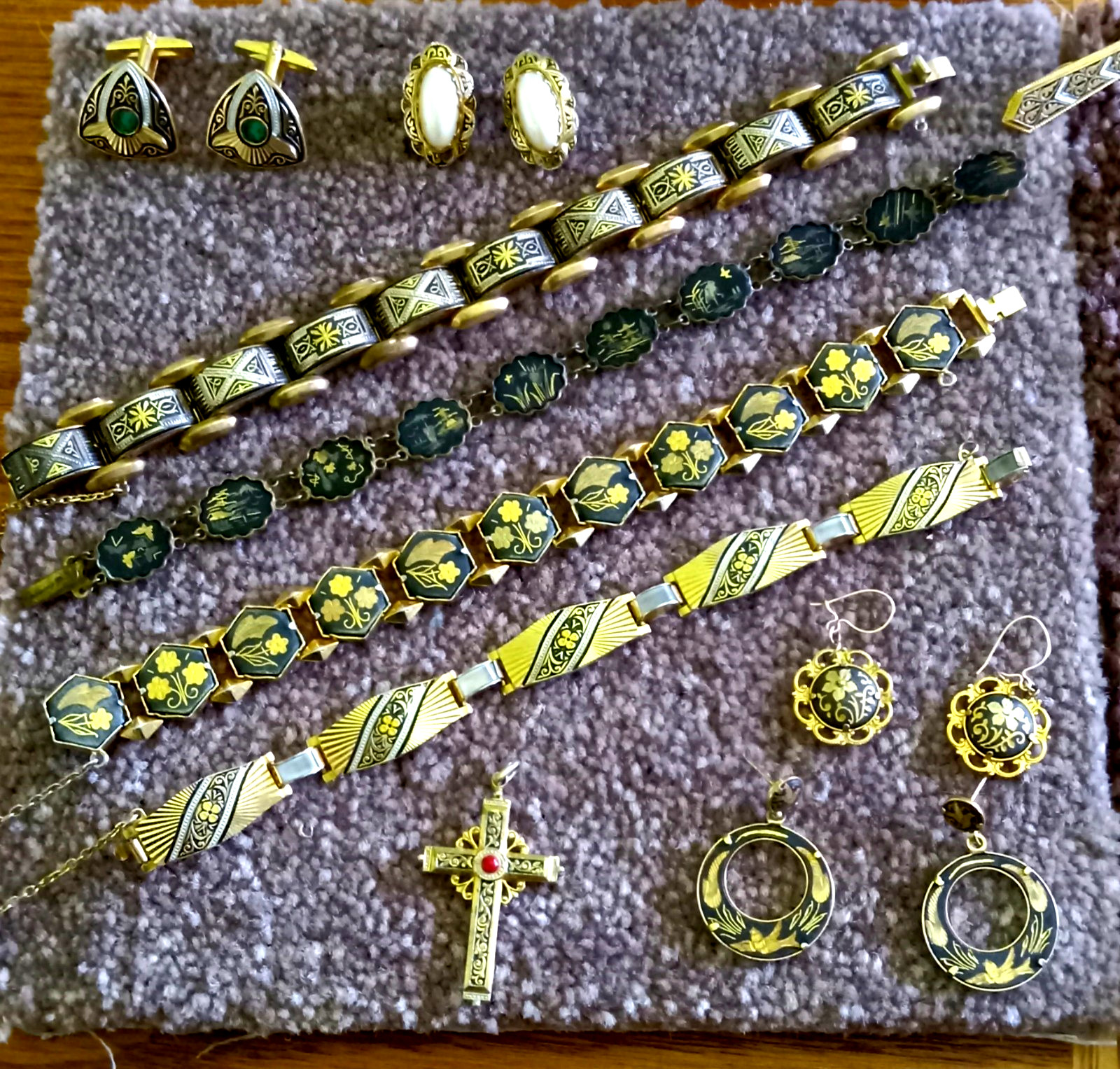 24 Pc Lot Damascene Toledo Spain Oriental bracelets pendants brooches earrings