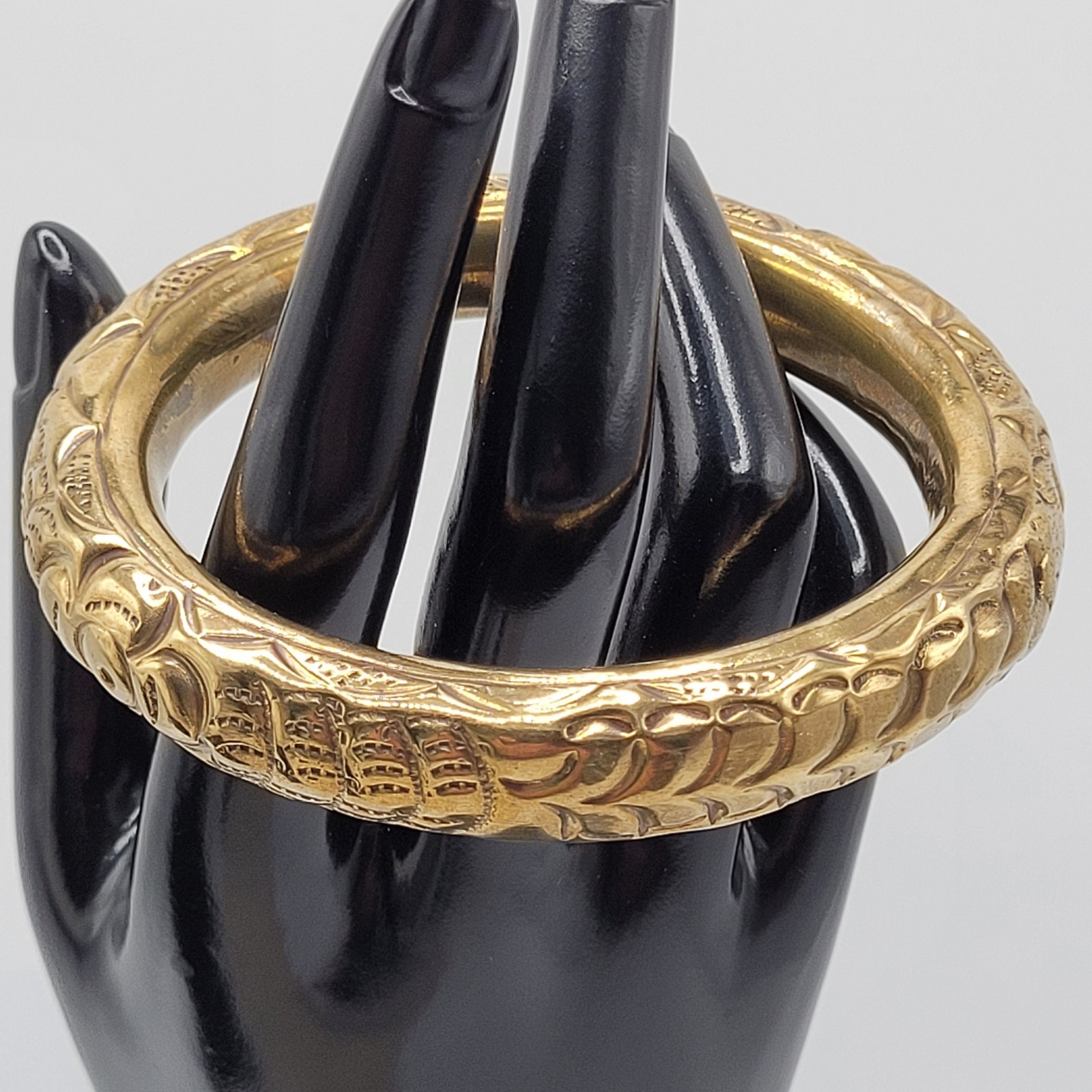 Chinese Wedding Chime Bangle Brass Repousse Chased Hollow Vintage Bracelet
