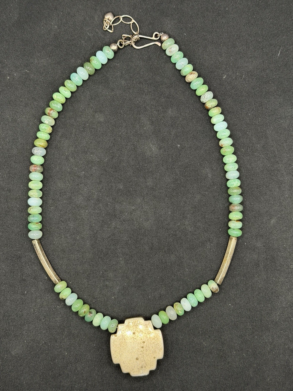 Vtg Jay King DTR Sterling Silver Green Bead Necklace Pendant 17-18 Inch Length