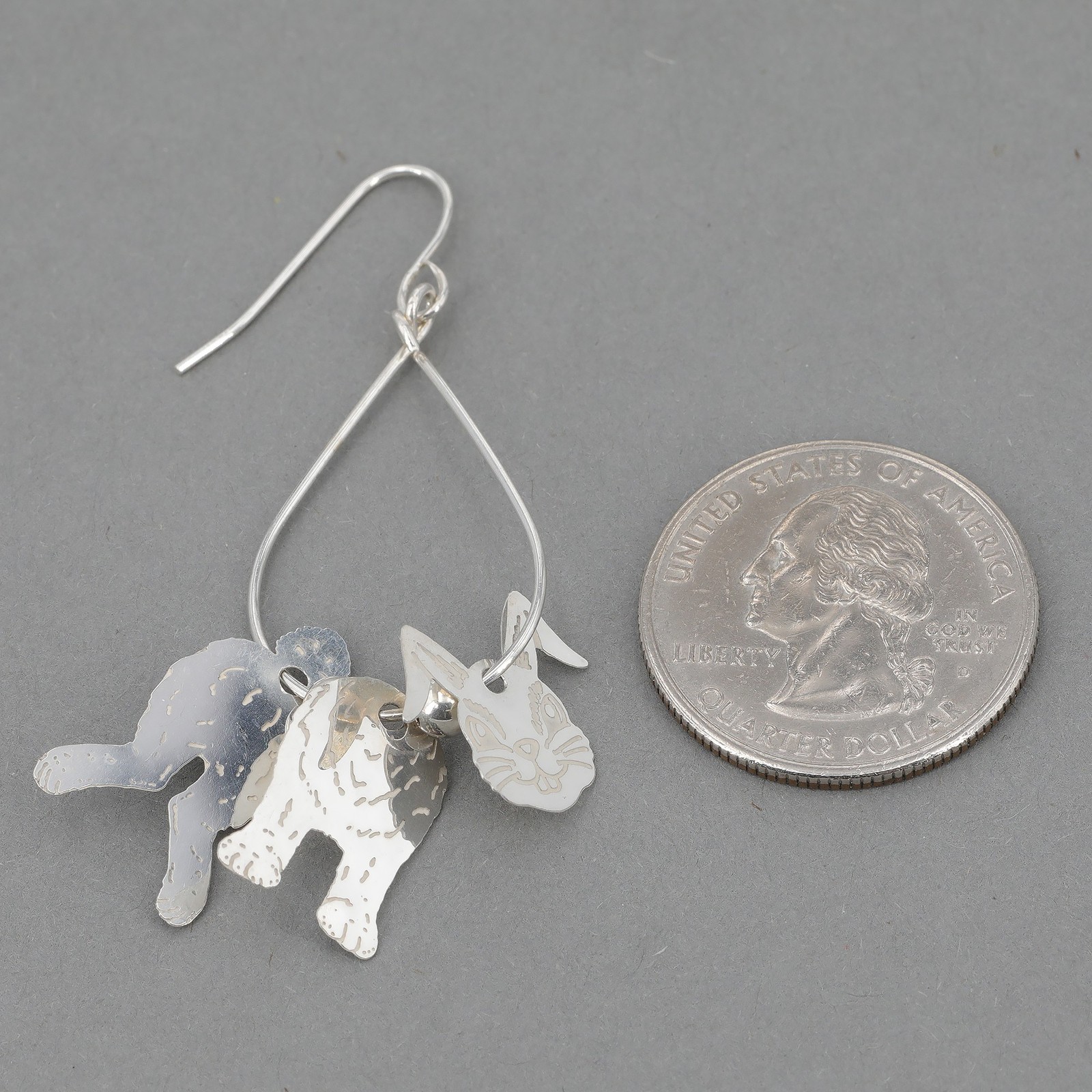 Vtg Lightweight Sterling Articulated 3D Full Body Bunny Rabbit Dangle Earrings