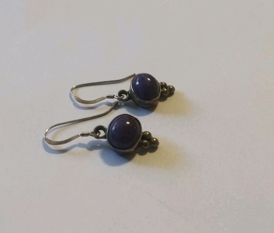 Vintage Sterling Silver Purple Iolite 1.25″ Dangle Hook Earrings