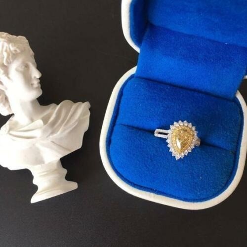 3.30 Ct Canary Diamond Art Deco Antique Vintage Wedding Ring 925 Sterling Silver