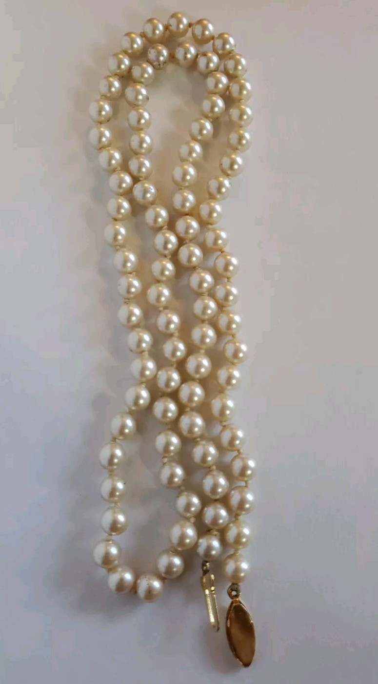 Faux Pearl Necklace with Gold Tone Fish Hook Clasp
