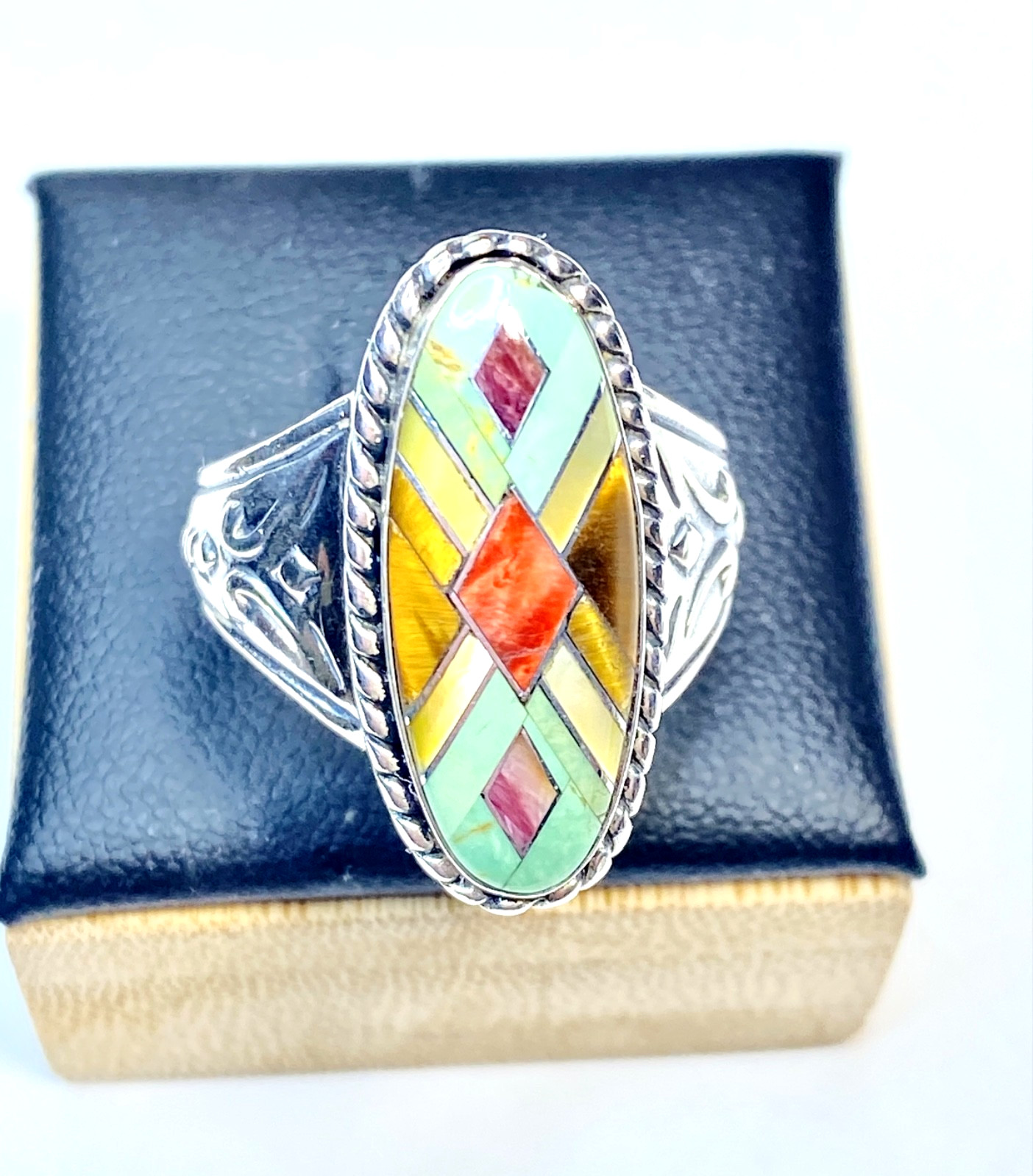 Vintage Carolyn Pollack Relios Sterling Silver Multi-gem inlay Ring Size 8 1/4