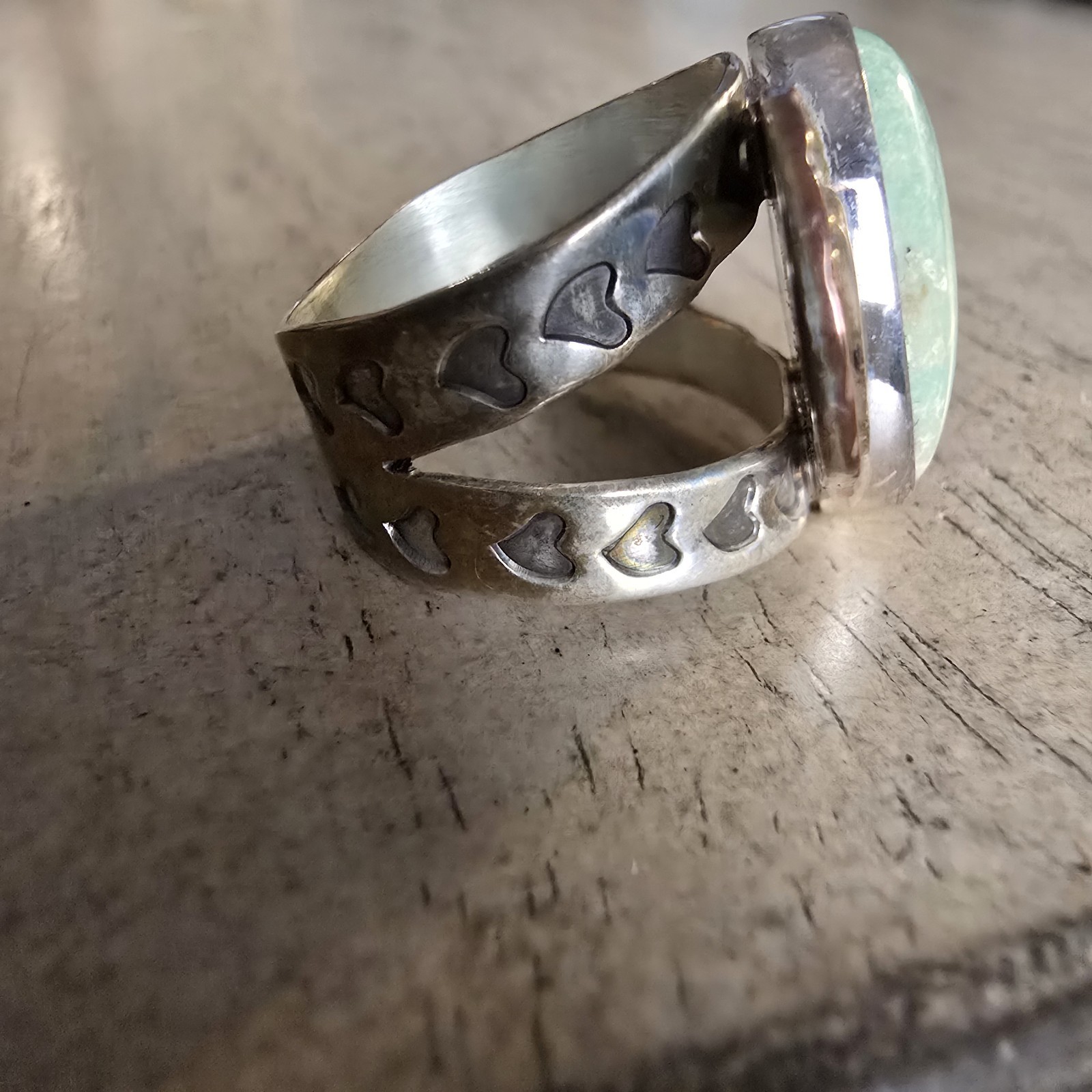 VINTAGE RING Jay King Desert Rose Sterling 2-Tone Turquoise Heart /Size 6 1/2