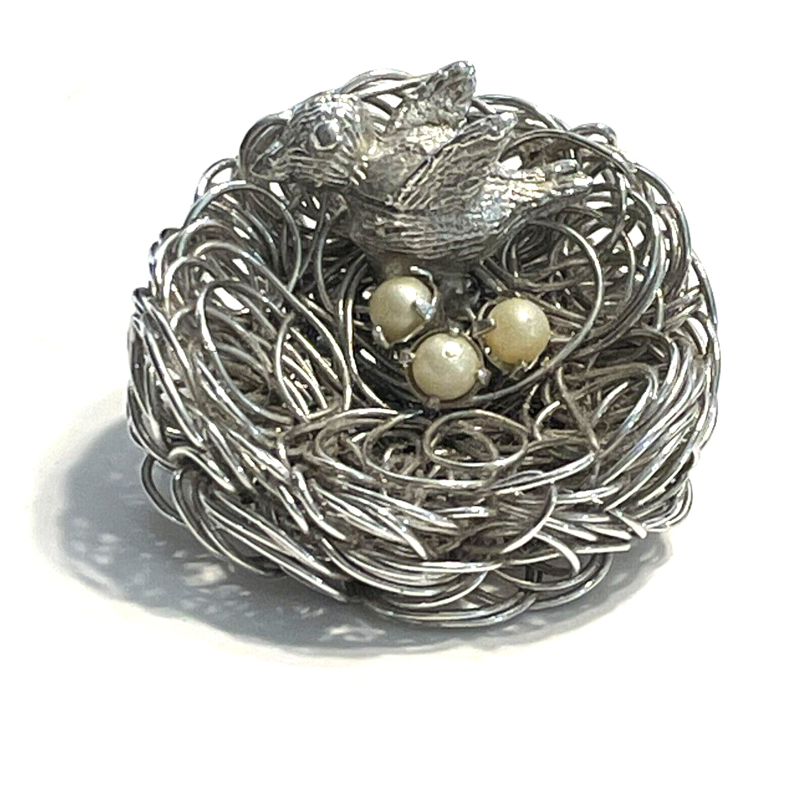 Pair of Silver Tone Brooches Bird & Nest w/Faux Pearl Eggs + Avon Brooch/Pendant