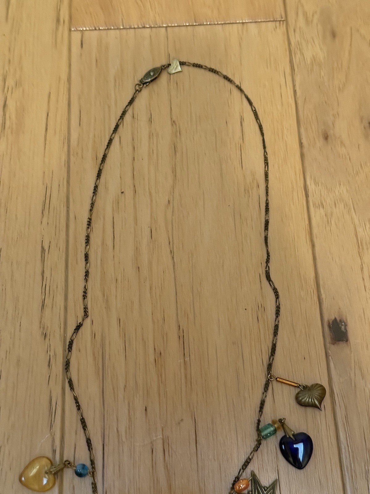 Vintage Glass Works Studio Long Pendant Necklace With Charms Hearts & Stars
