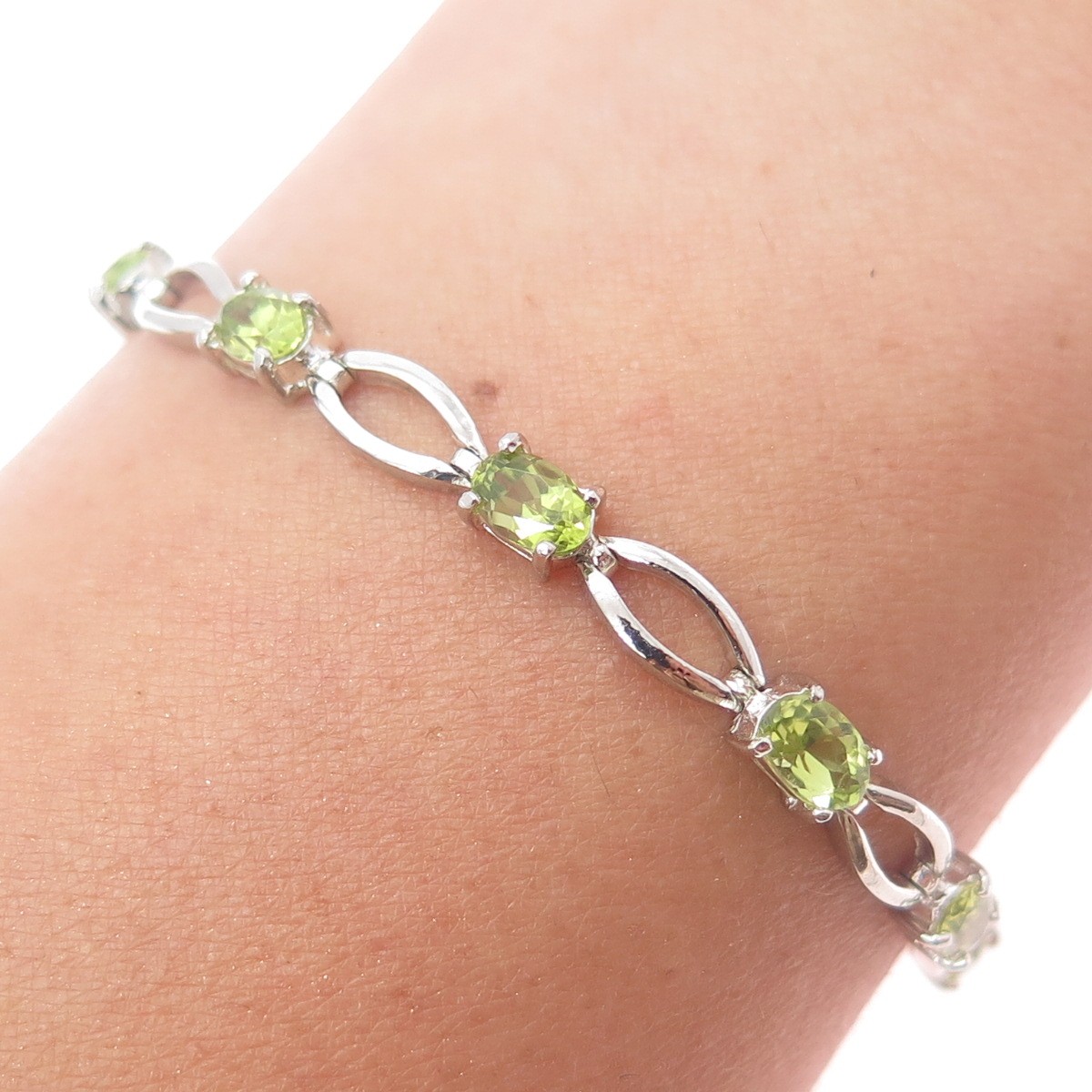 DBJ DEE BERKLE 925 Sterling Silver Vintage Real Round-Cut Peridot Bracelet 7.25″