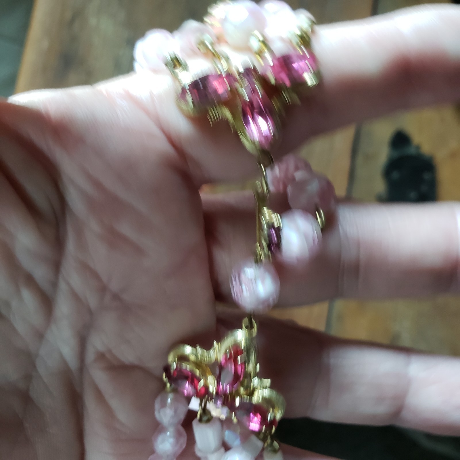 La Roco Pink Bead Rhinestone Necklace Earrings Jewelry Set Mid Century Modern