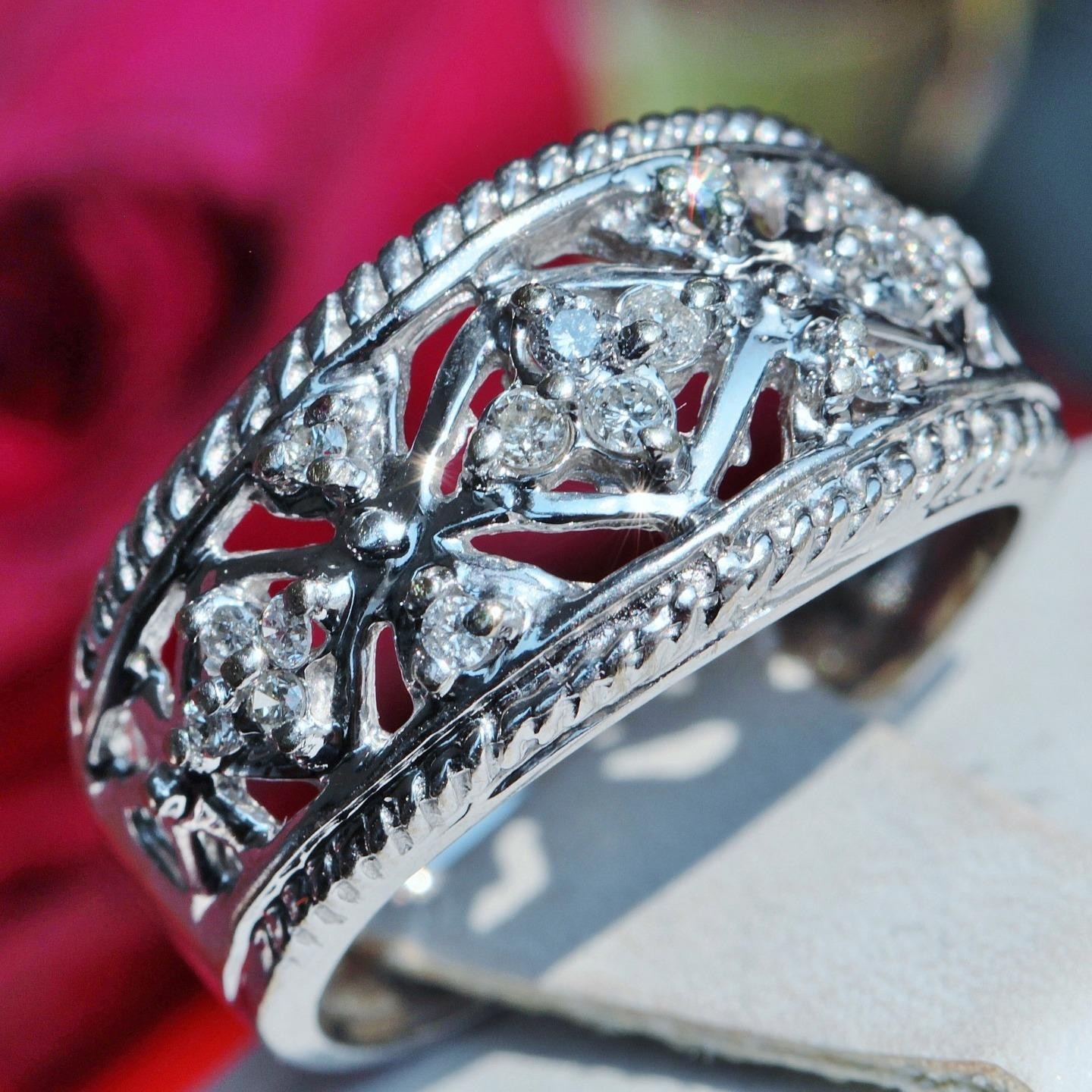 14k white gold ring 0.35ct natural diamond size 6.5 band handmade 5.5gr N161