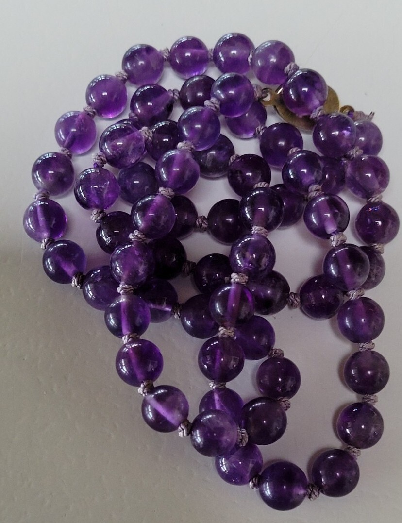 220ct 1940’s Chinese Export 64cm Genuine Amethyst 7-8mm Bead Necklace 49 Grams