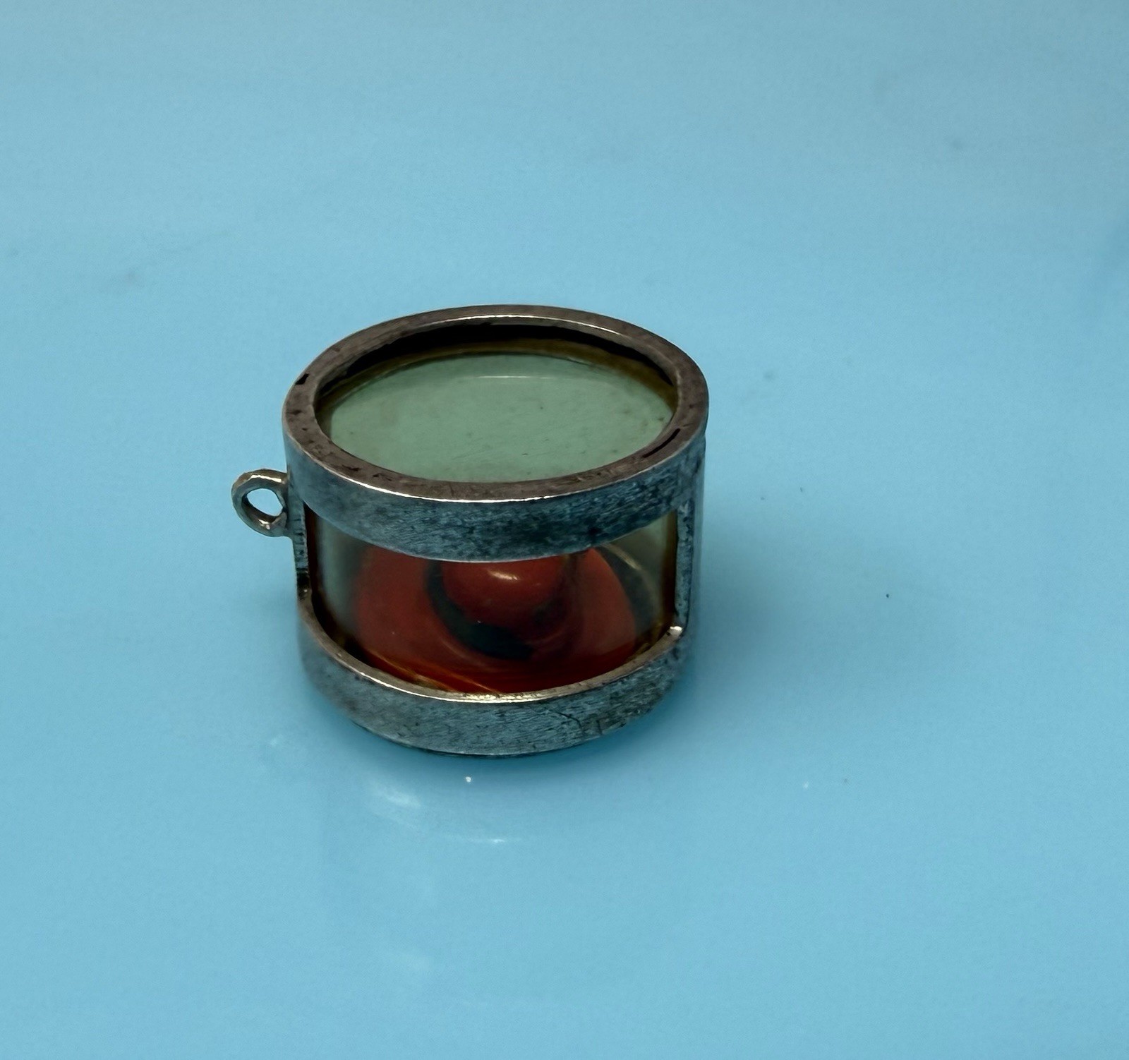 Vintage Sterling Silver Enameled Fancy Red Hat Box Terrarium Charm 1.8g