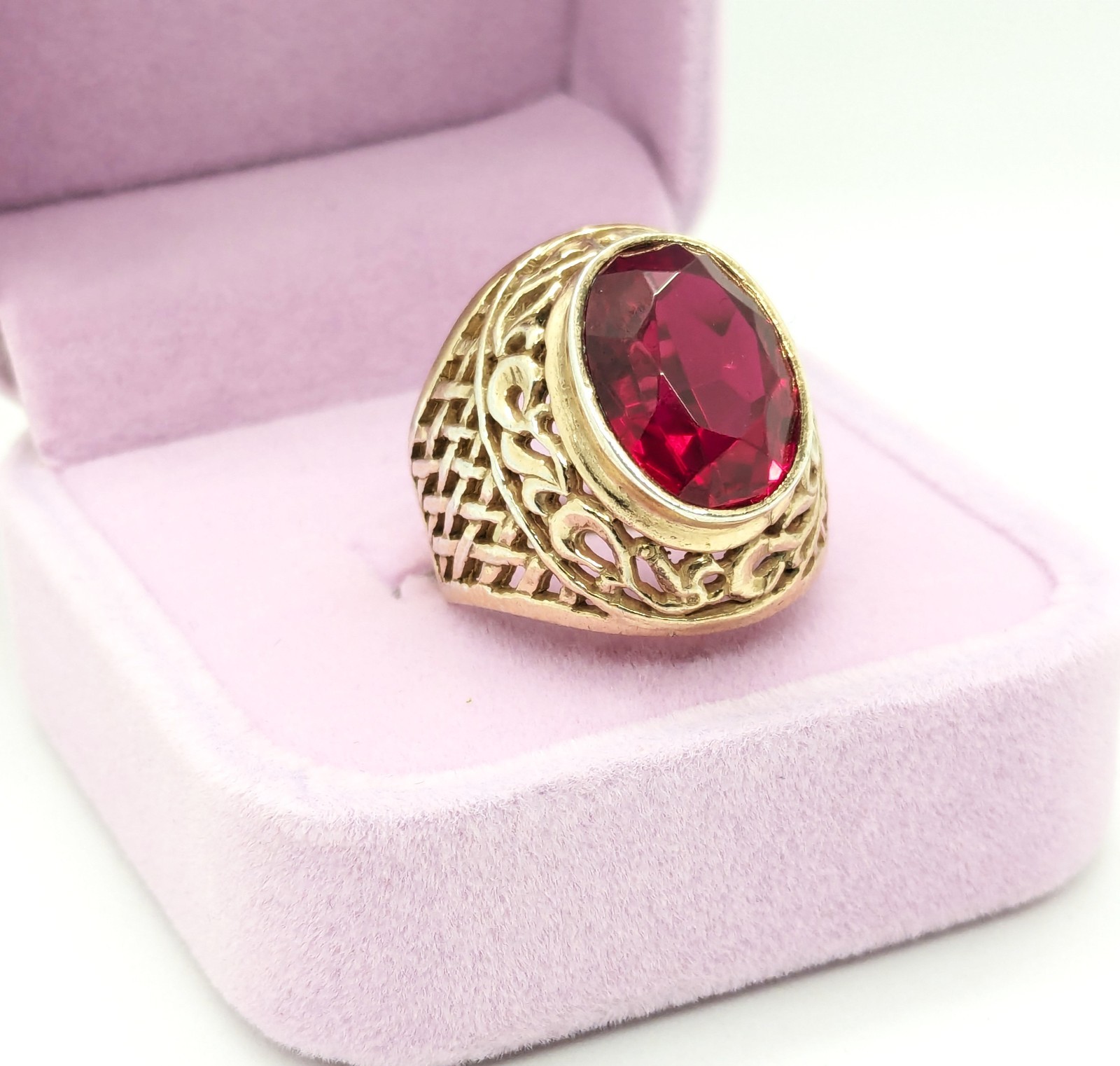 Vintage Soviet RING Silver⭐️875 stamp Star USSR with Bright Ruby -size: 8US | #8