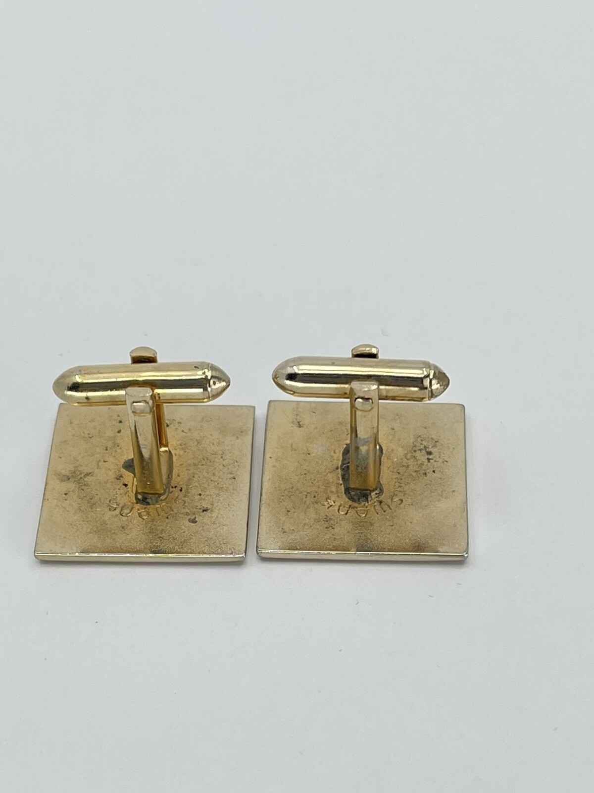Vintage Swank square mens cufflinks raised etched leaf motif with black enamel
