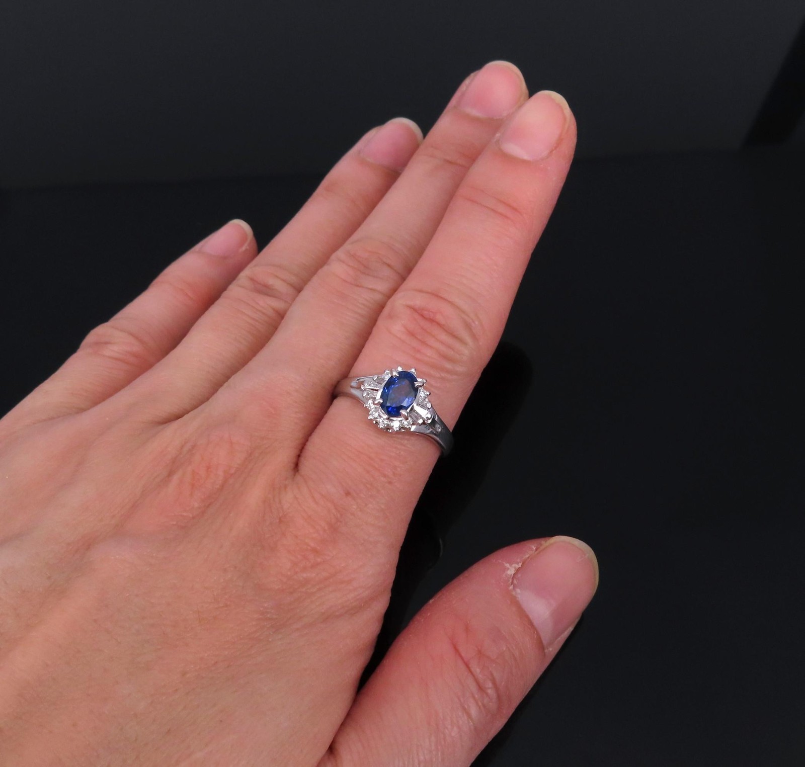 Vintage 0.96ct Blue Sapphire & 0.26ct Diamond Platinum Cocktail Ring Size 7